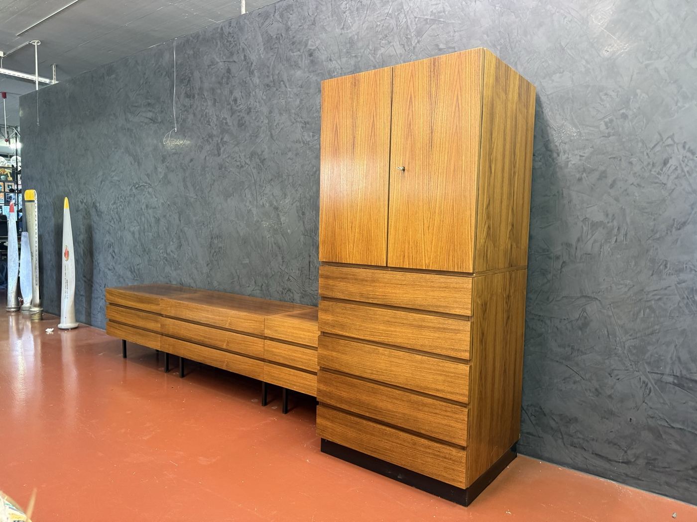Anbauwand Mid-Century · Teak, fünf Teile